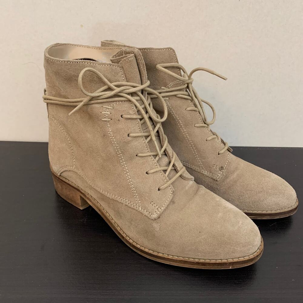 ASOS Tan Suede Heeled Booties Lace Up